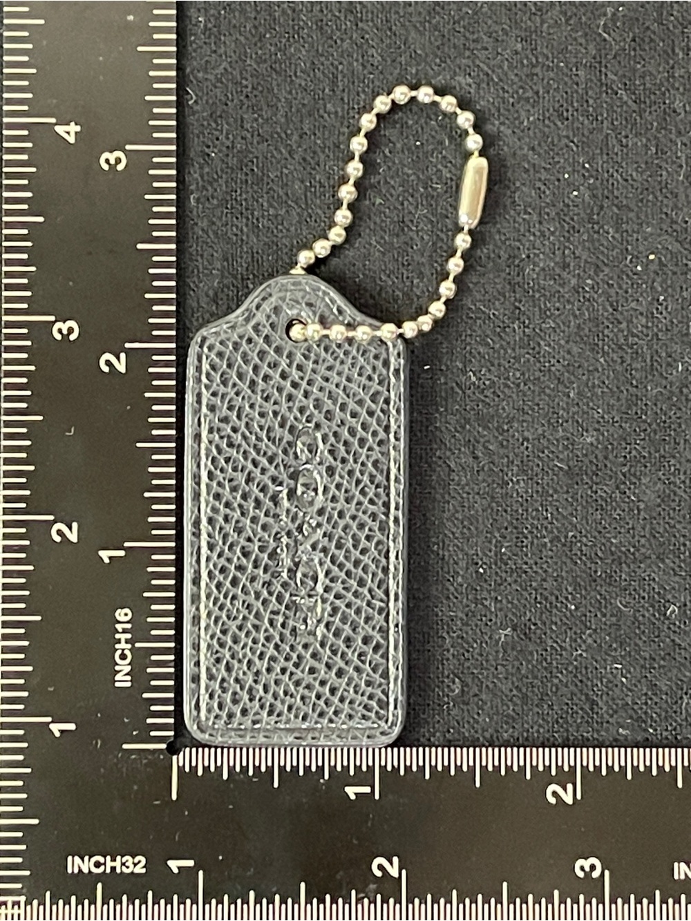 Coach Black Textured Leather Hang Tag with Silver Ball Chain